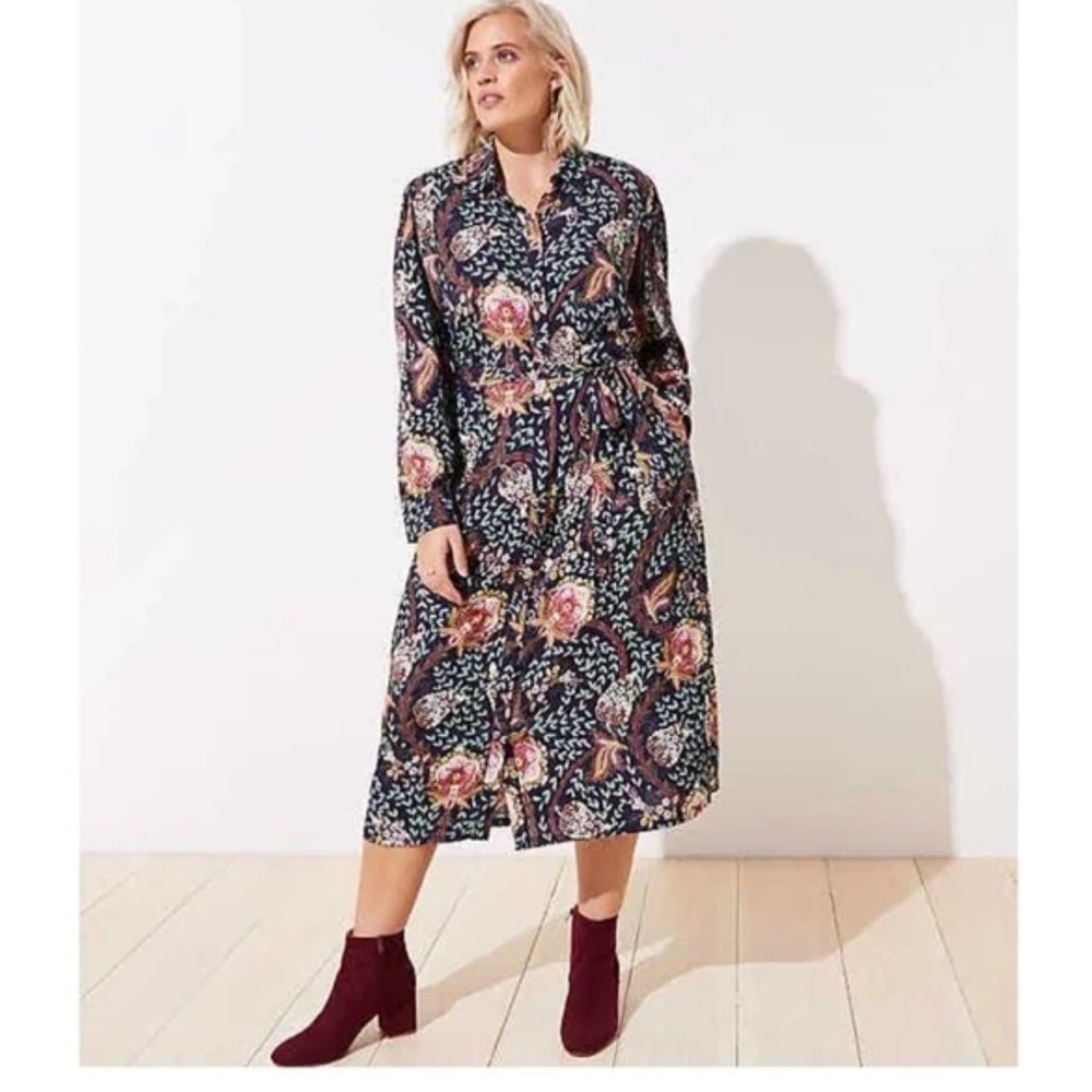LOFT Navy Paisley Midi Dress